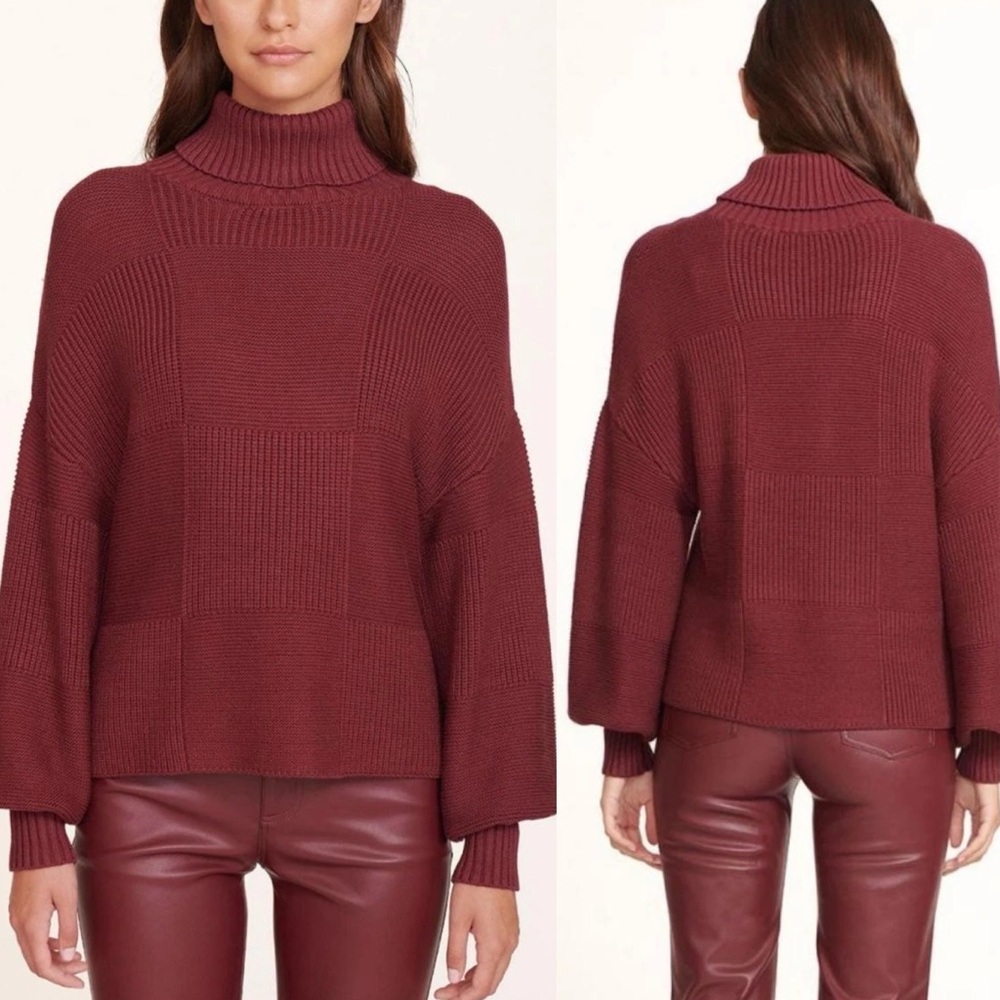 STAUD Benny Balloon Sleeve Turtleneck Knit Sweater In Maroon Women's‎ Size M